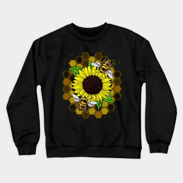 Sunflower Hippie Bees Crewneck Sweatshirt by underheaven